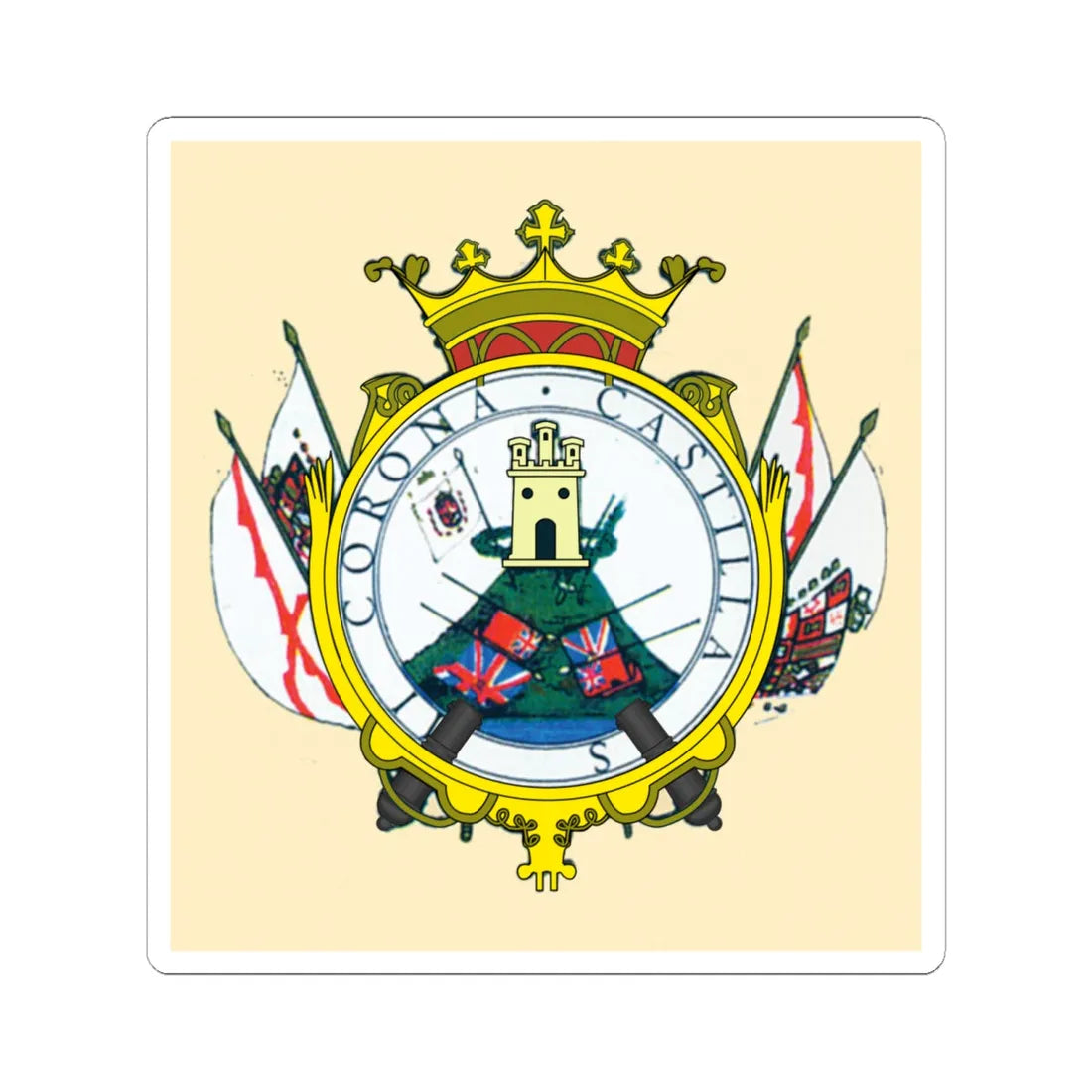 Escudo colonial de Montevideo (Equatorial Guinea) (Coat of Arms) STICKER Vinyl Kiss-Cut Decal 6 Inch White - The Sticker Space