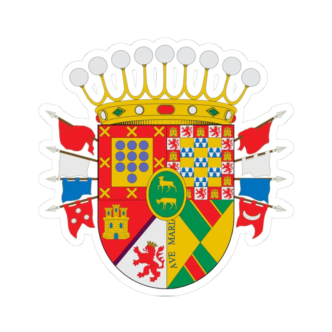 Escudo Condado de Santiago (Costa Rica) (Coat of Arms) STICKER Vinyl Kiss-Cut Decal 3 Inch White - The Sticker Space