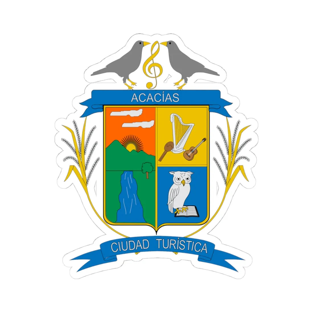 Escudo de Acacías Meta (Colombia) (Coat of Arms) STICKER Vinyl Kiss-Cut Decal 4 Inch White - The Sticker Space