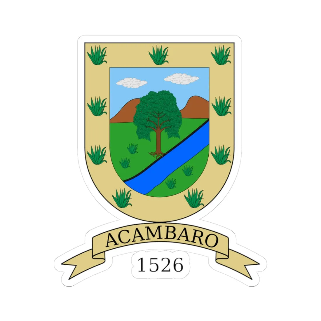 Escudo de Acámbaro Guanajuato México (Mexico) (Coat of Arms) STICKER Vinyl Kiss-Cut Decal 3 Inch White - The Sticker Space