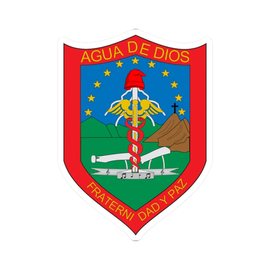 Escudo de Agua de Dios (Colombia) (Coat of Arms) STICKER Vinyl Kiss-Cut Decal 2 Inch White - The Sticker Space