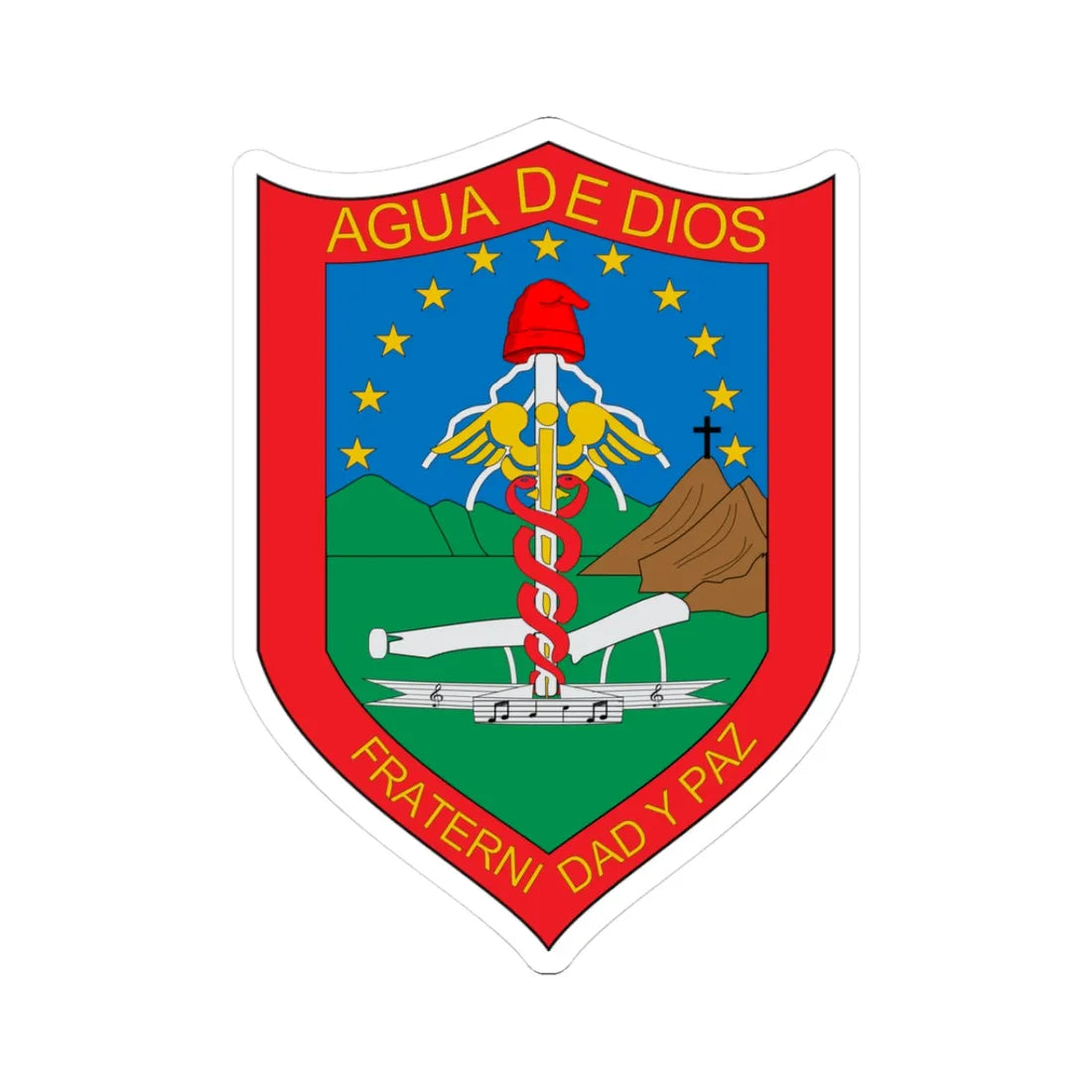 Escudo de Agua de Dios (Colombia) (Coat of Arms) STICKER Vinyl Kiss-Cut Decal 3 Inch White - The Sticker Space