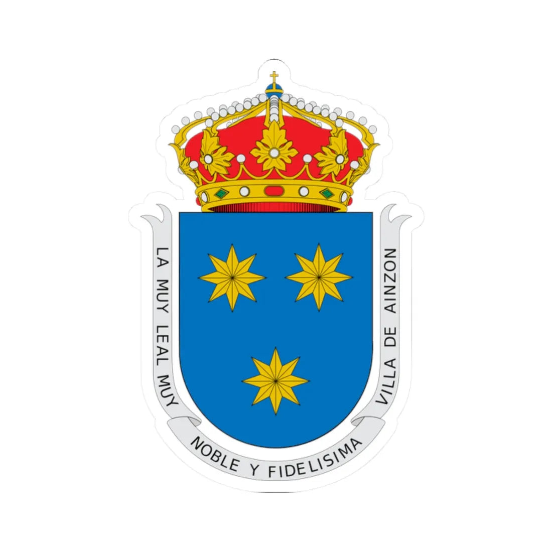 Escudo de Ainzón-Zaragoza (Spain) (Coat of Arms) STICKER Vinyl Kiss-Cut Decal 2 Inch White - The Sticker Space