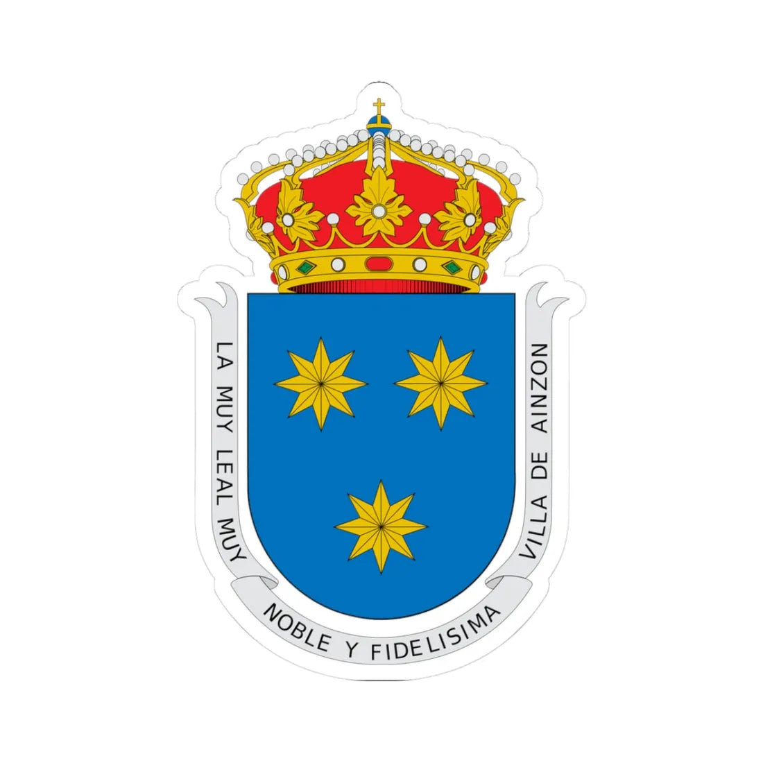 Escudo de Ainzón-Zaragoza (Spain) (Coat of Arms) STICKER Vinyl Kiss-Cut Decal 3 Inch White - The Sticker Space