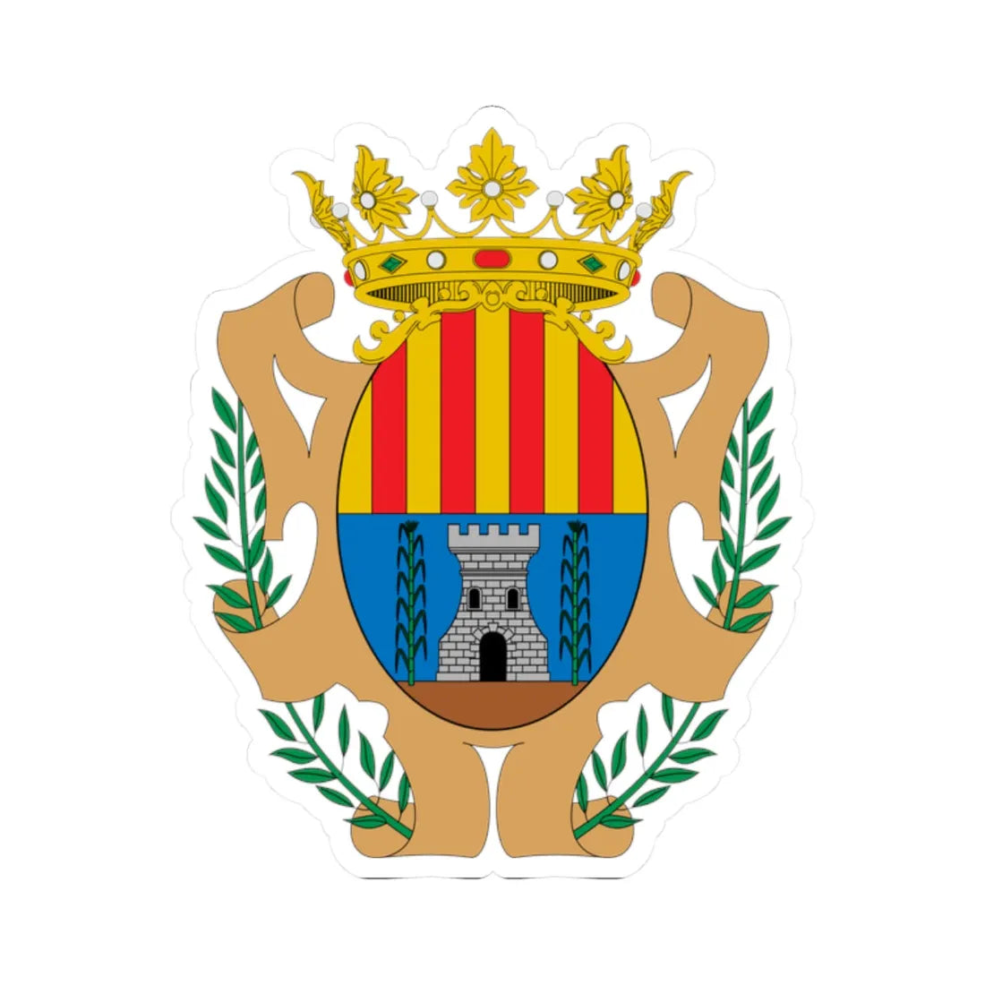 Escudo de Alcañiz (Spain) (Coat of Arms) STICKER Vinyl Kiss-Cut Decal 2 Inch White - The Sticker Space
