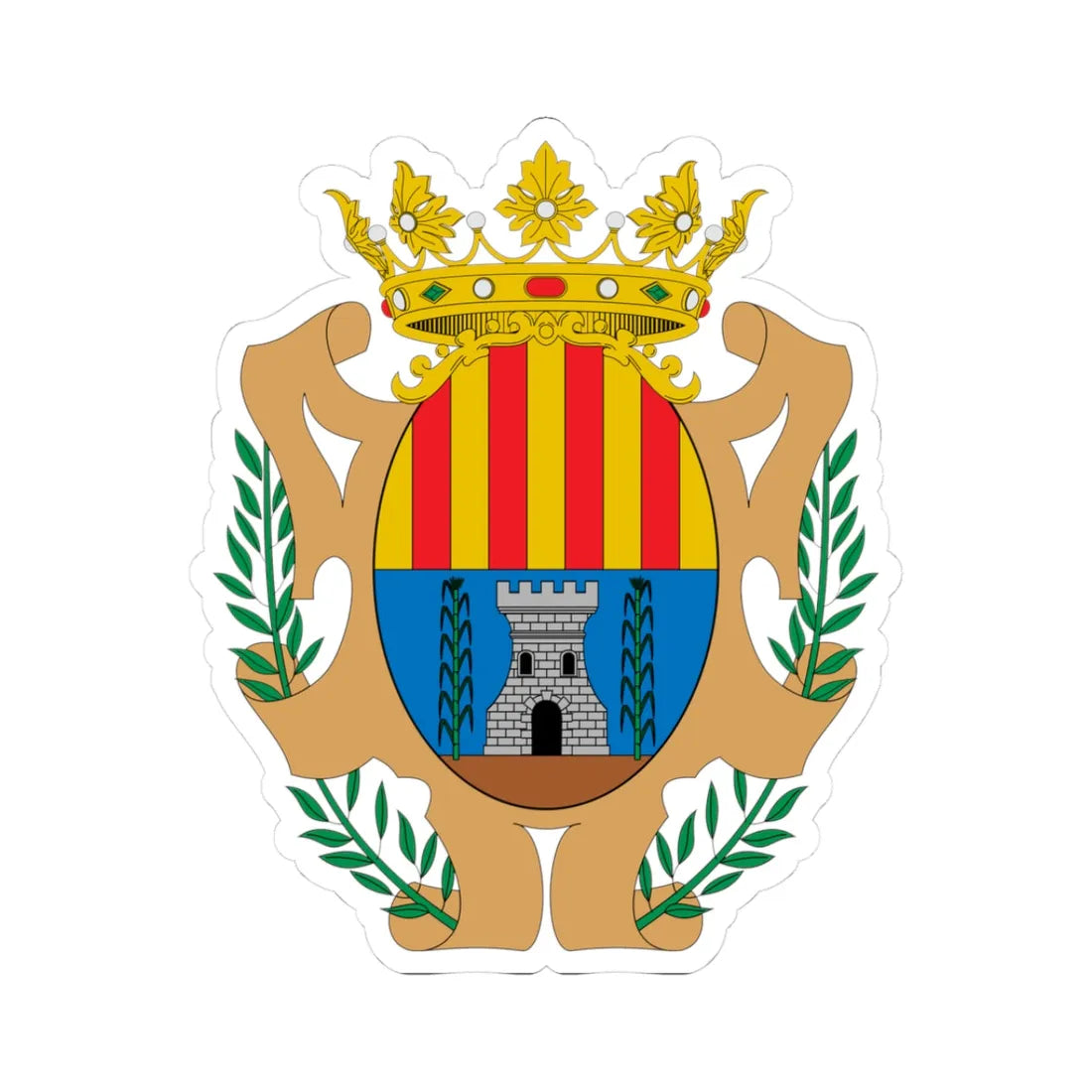 Escudo de Alcañiz (Spain) (Coat of Arms) STICKER Vinyl Kiss-Cut Decal 3 Inch White - The Sticker Space