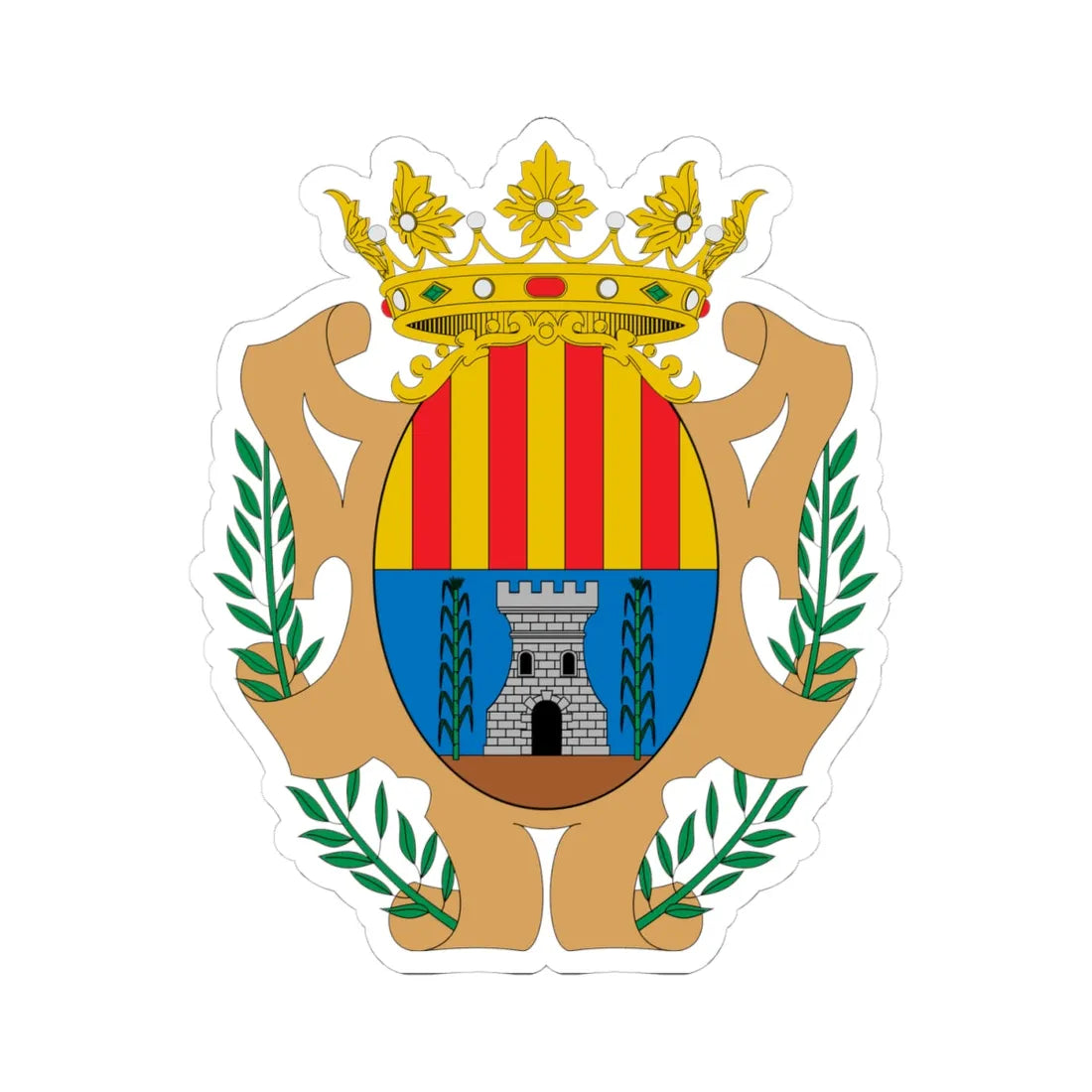 Escudo de Alcañiz (Spain) (Coat of Arms) STICKER Vinyl Kiss-Cut Decal 4 Inch White - The Sticker Space