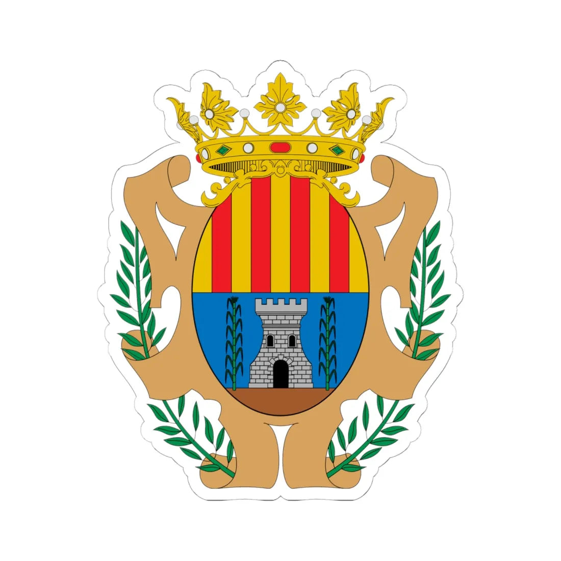 Escudo de Alcañiz (Spain) (Coat of Arms) STICKER Vinyl Kiss-Cut Decal 6 Inch White - The Sticker Space