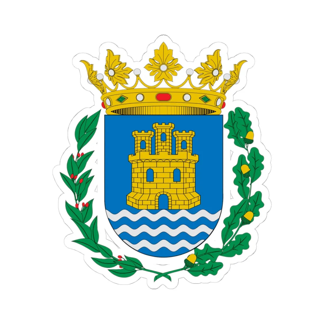 Escudo de Alcalá de Henares alternativo (Spain) (Coat of Arms) STICKER Vinyl Kiss-Cut Decal 4 Inch White - The Sticker Space