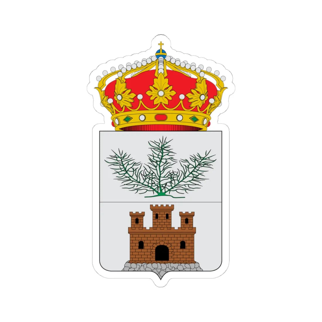 Escudo de Alcalá de la Selva (Spain) (Coat of Arms) STICKER Vinyl Kiss-Cut Decal 4 Inch White - The Sticker Space