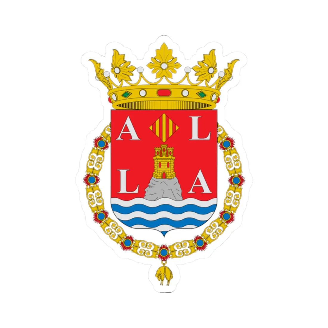 Escudo de Alicante corona abierta (Spain) (Coat of Arms) STICKER Vinyl Kiss-Cut Decal 2 Inch White - The Sticker Space