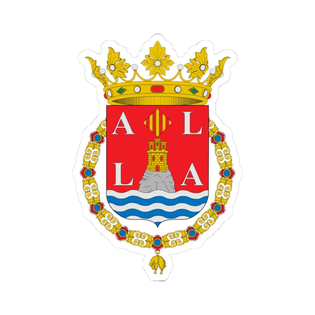 Escudo de Alicante corona abierta (Spain) (Coat of Arms) STICKER Vinyl Kiss-Cut Decal 3 Inch White - The Sticker Space