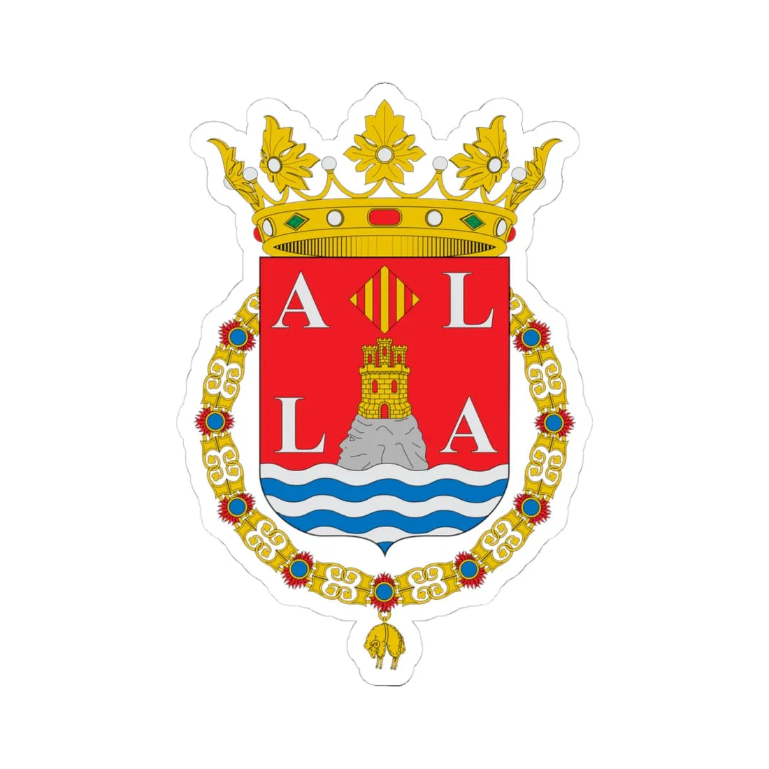 Escudo de Alicante corona abierta (Spain) (Coat of Arms) STICKER Vinyl Kiss-Cut Decal 4 Inch White - The Sticker Space