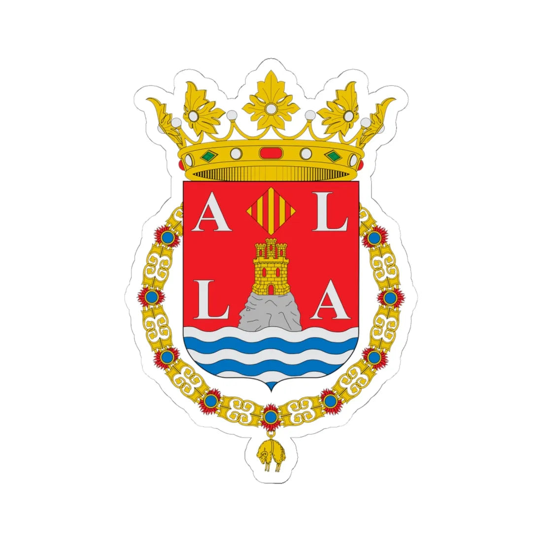 Escudo de Alicante corona abierta (Spain) (Coat of Arms) STICKER Vinyl Kiss-Cut Decal 6 Inch White - The Sticker Space