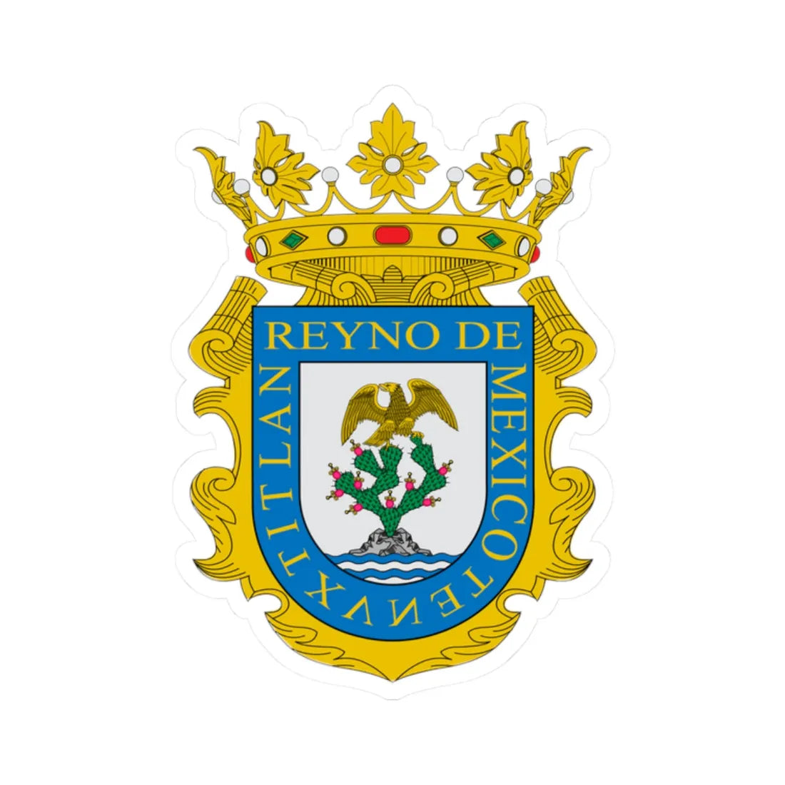 Escudo de Armas del Reino de México (Mexico) (Coat of Arms) STICKER Vinyl Kiss-Cut Decal 2 Inch White - The Sticker Space