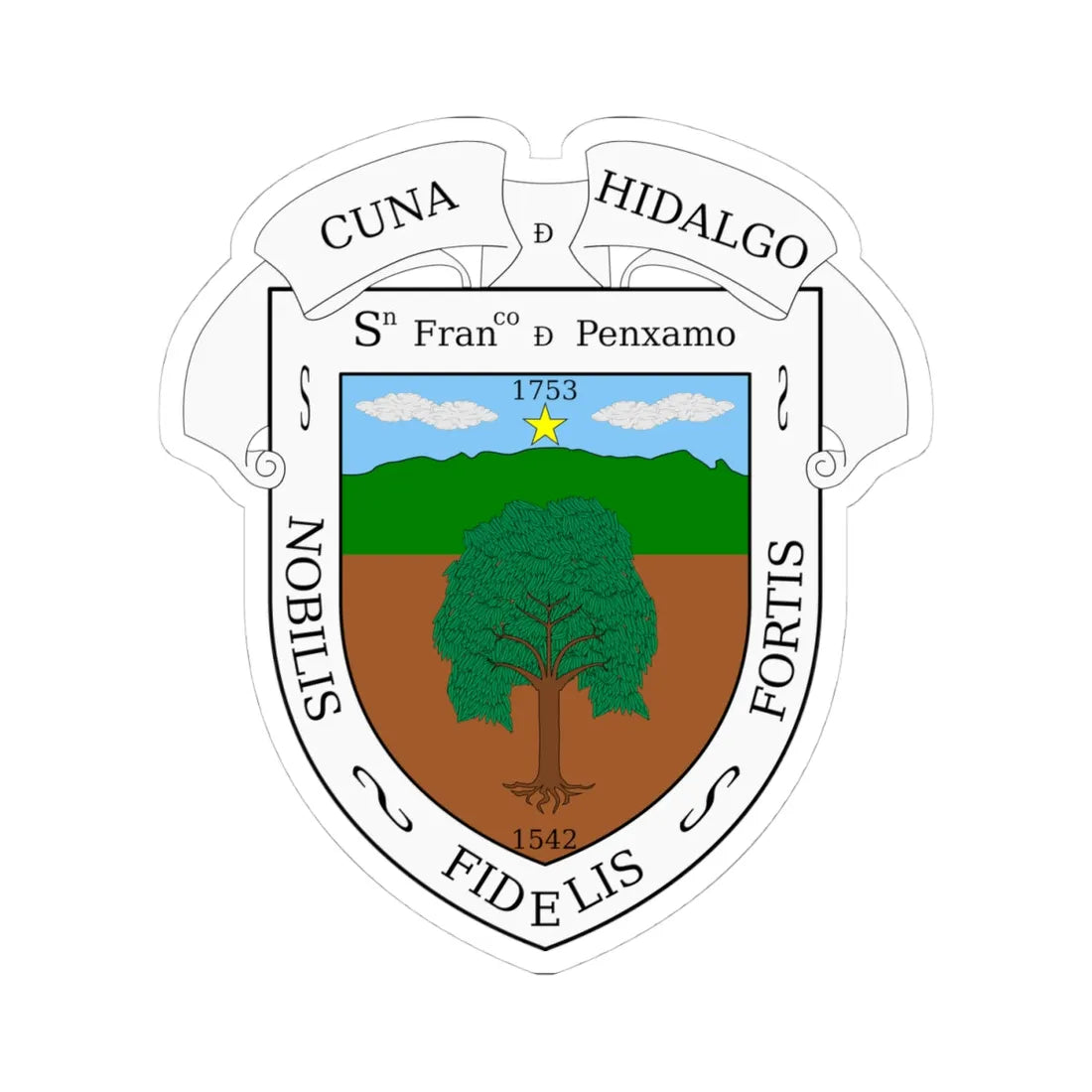 Escudo de Pénjamo Guanajuato México (Mexico) (Coat of Arms) STICKER Vinyl Kiss-Cut Decal 4 Inch White - The Sticker Space