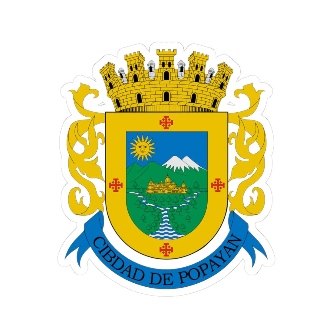 Escudo de Popayán (Colombia) (Coat of Arms) STICKER Vinyl Kiss-Cut Decal 3 Inch White - The Sticker Space