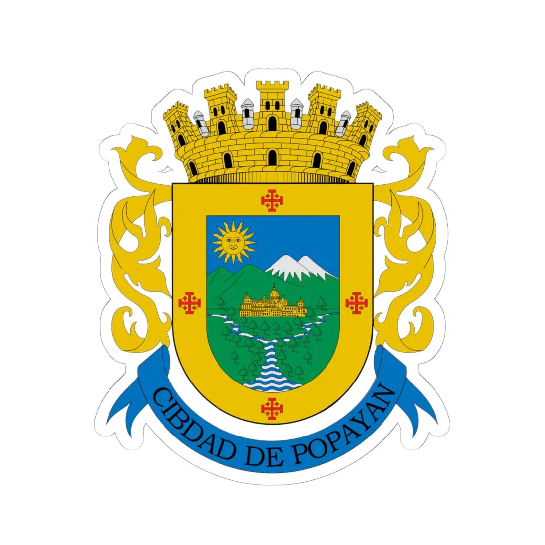 Escudo de Popayán (Colombia) (Coat of Arms) STICKER Vinyl Kiss-Cut Decal 6 Inch White - The Sticker Space