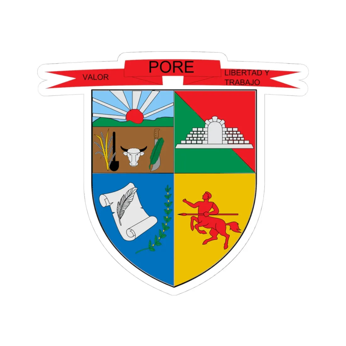 Escudo de Pore Casanare (Colombia) (Coat of Arms) STICKER Vinyl Kiss-Cut Decal 4 Inch White - The Sticker Space