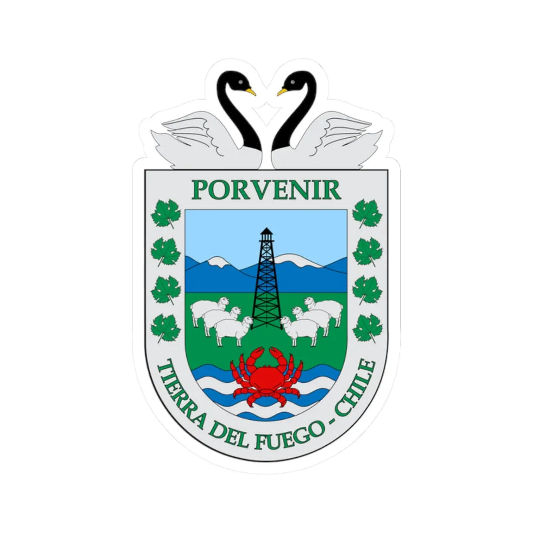 Escudo de Porvenir (Chile) (Coat of Arms) STICKER Vinyl Kiss-Cut Decal 2 Inch White - The Sticker Space