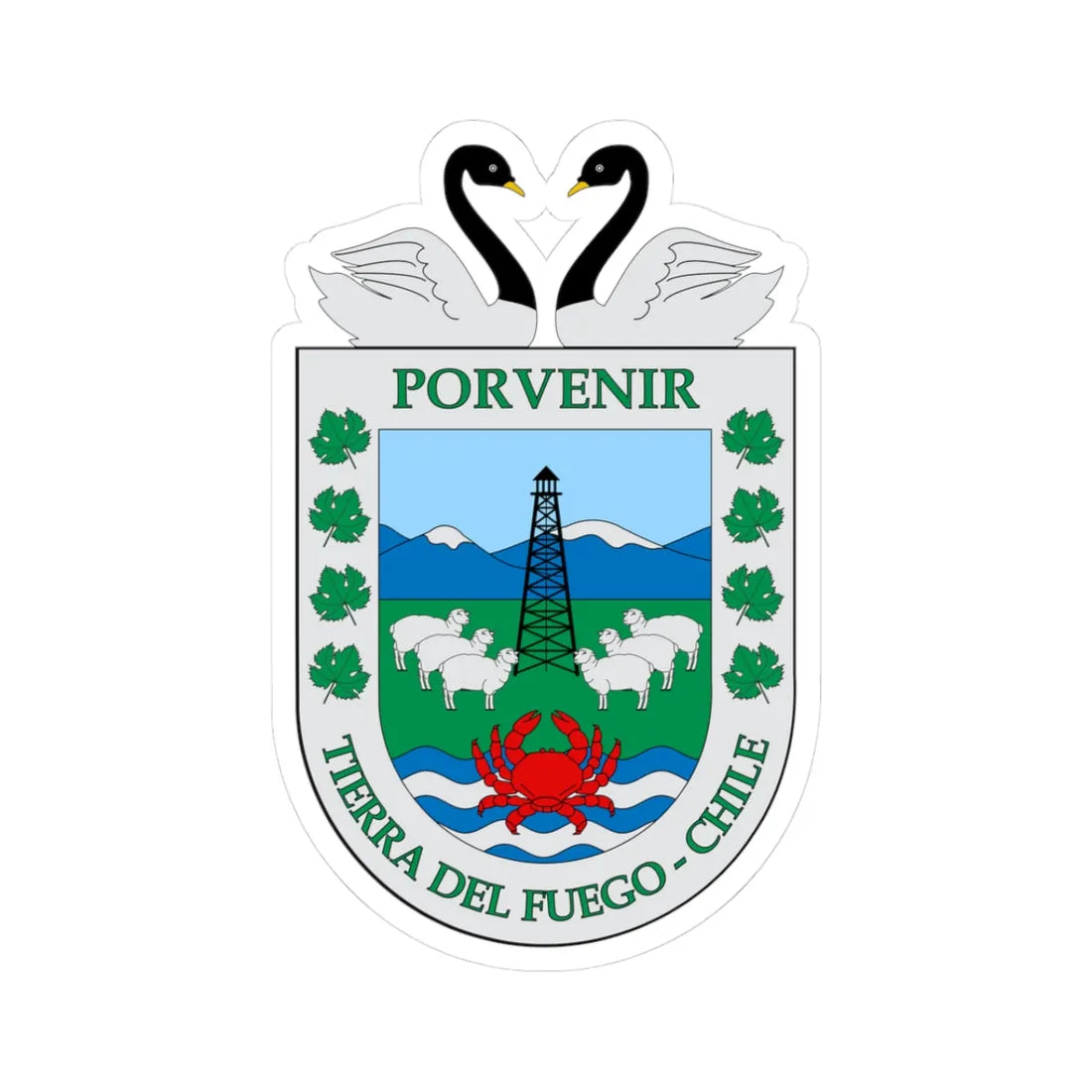 Escudo de Porvenir (Chile) (Coat of Arms) STICKER Vinyl Kiss-Cut Decal 3 Inch White - The Sticker Space