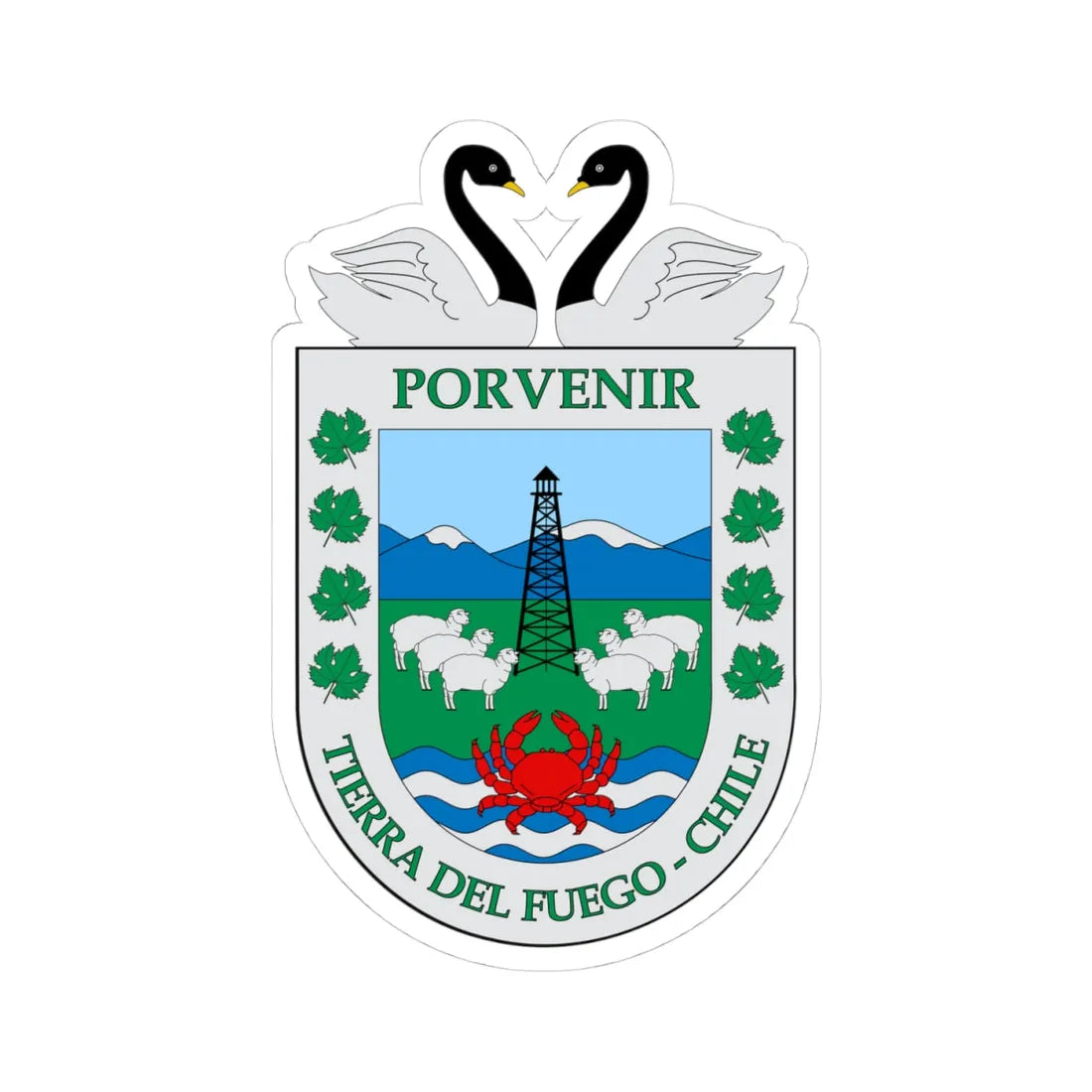 Escudo de Porvenir (Chile) (Coat of Arms) STICKER Vinyl Kiss-Cut Decal 4 Inch White - The Sticker Space