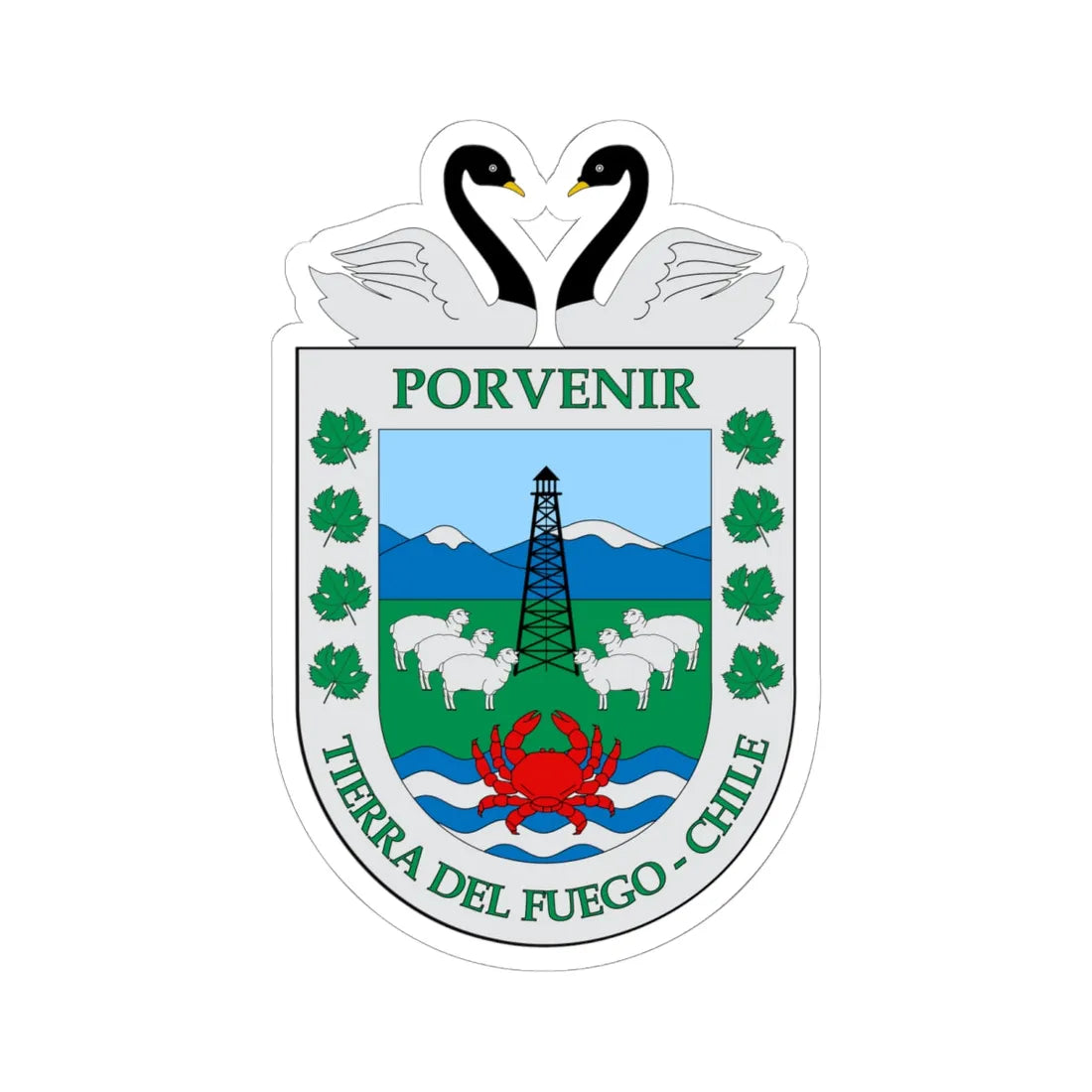 Escudo de Porvenir (Chile) (Coat of Arms) STICKER Vinyl Kiss-Cut Decal 6 Inch White - The Sticker Space