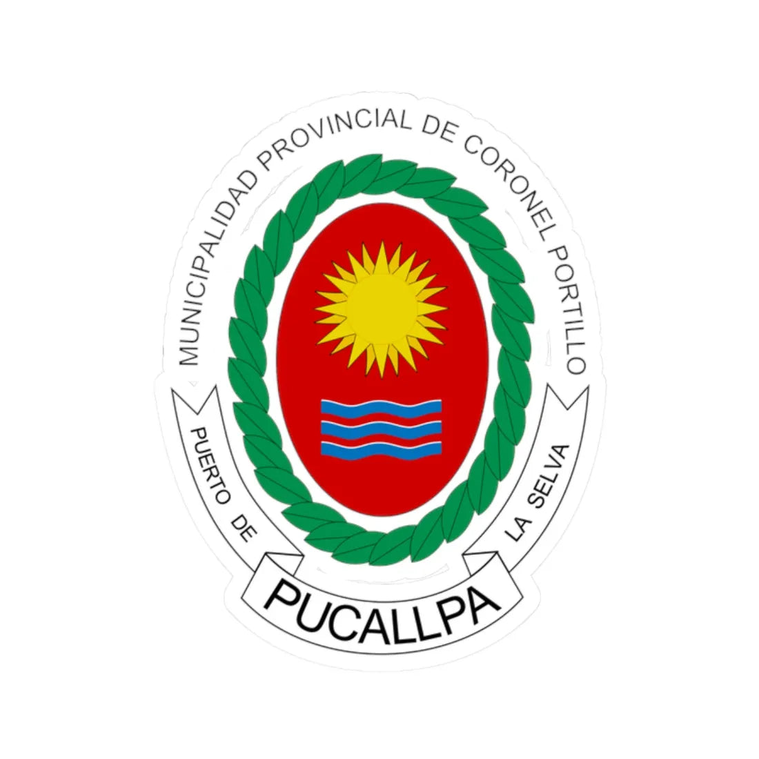 Escudo de Pucallpa (Peru) (Coat of Arms) STICKER Vinyl Kiss-Cut Decal 2 Inch White - The Sticker Space