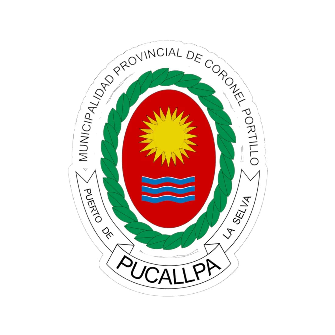 Escudo de Pucallpa (Peru) (Coat of Arms) STICKER Vinyl Kiss-Cut Decal 4 Inch White - The Sticker Space