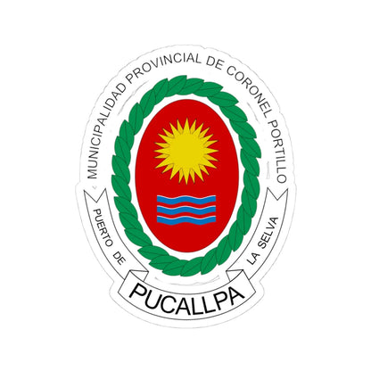 Escudo de Pucallpa (Peru) (Coat of Arms) STICKER Vinyl Kiss-Cut Decal 4 Inch White - The Sticker Space