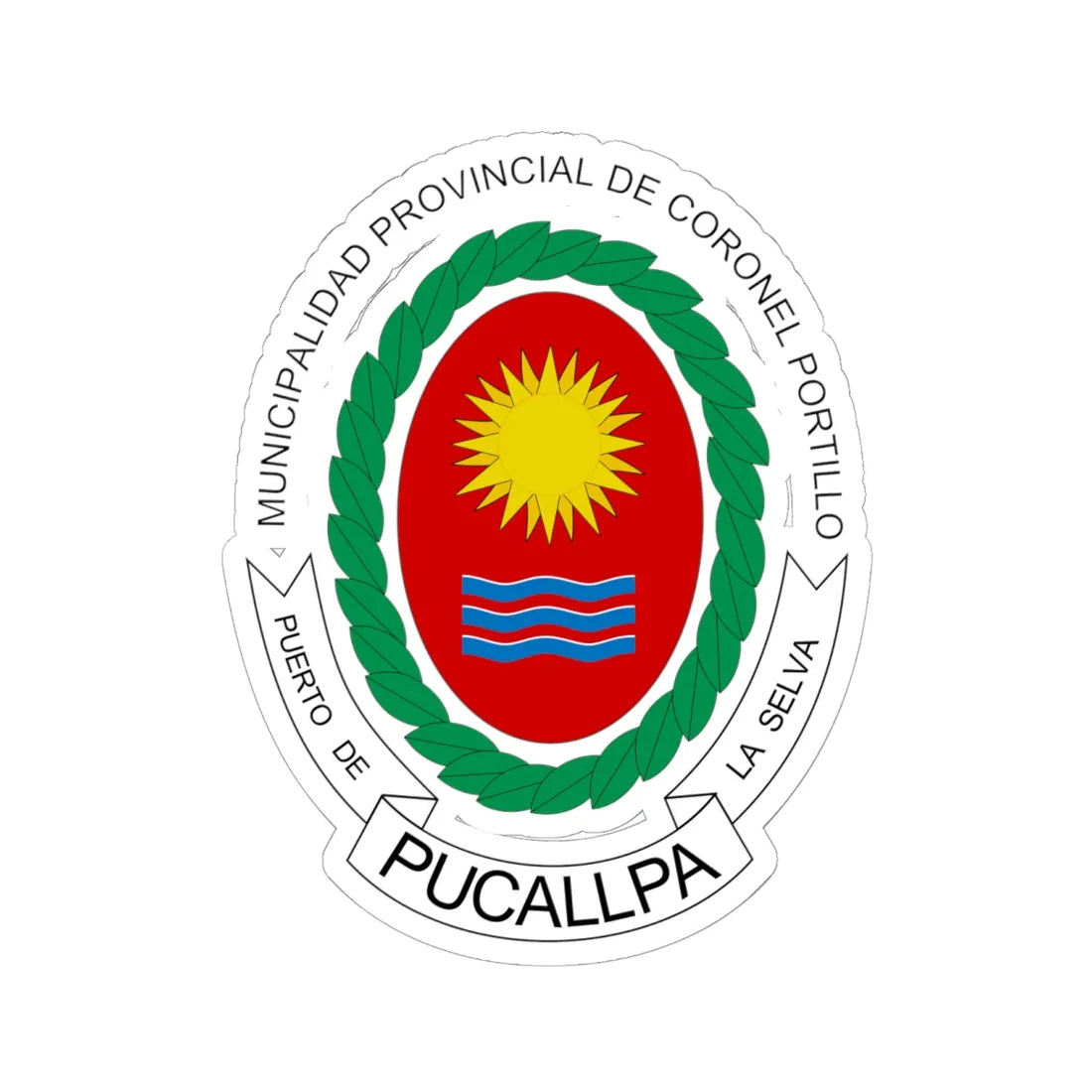 Escudo de Pucallpa (Peru) (Coat of Arms) STICKER Vinyl Kiss-Cut Decal 6 Inch White - The Sticker Space
