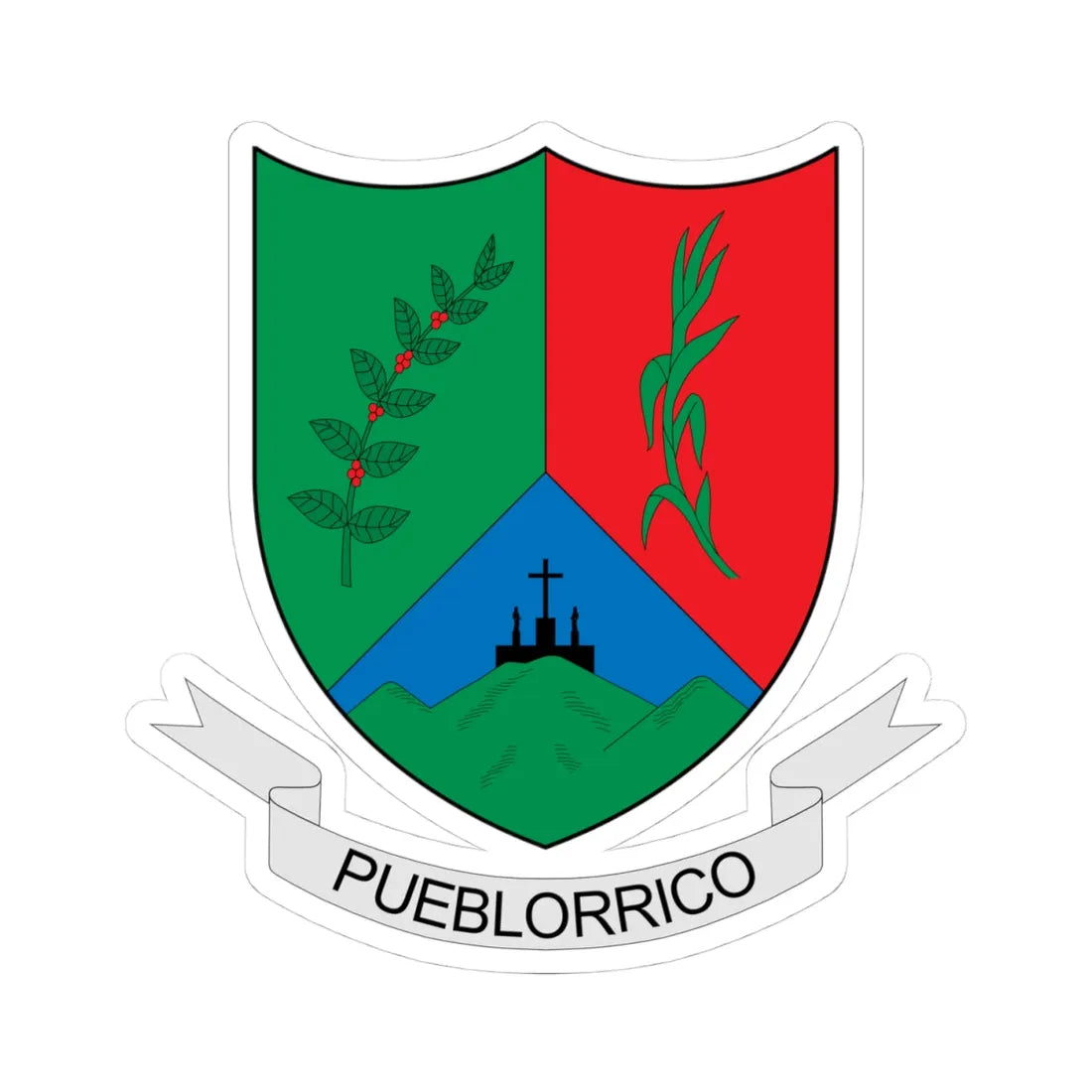 Escudo de Pueblorrico (Colombia) (Coat of Arms) STICKER Vinyl Kiss-Cut Decal 4 Inch White - The Sticker Space