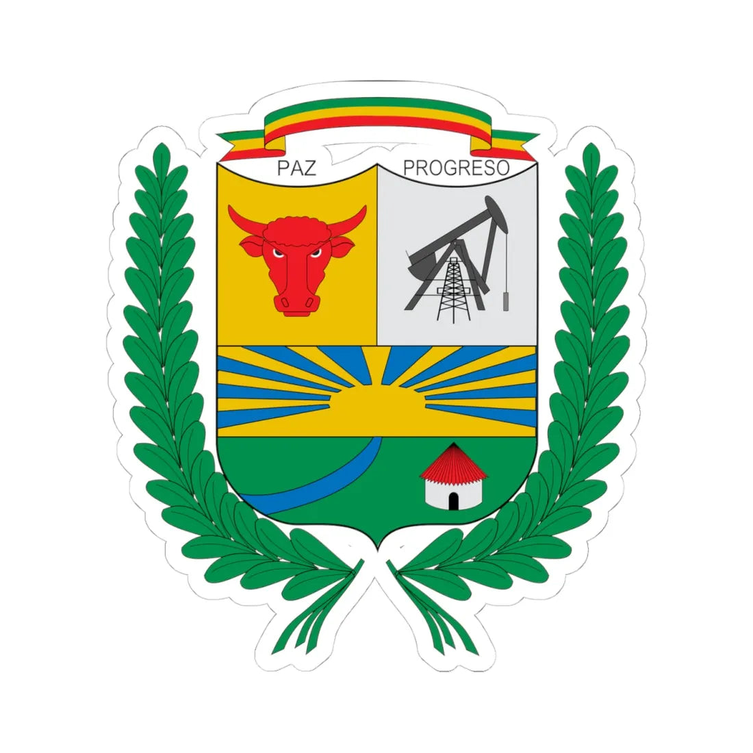Escudo de Puerto Gaitán (Colombia) (Coat of Arms) STICKER Vinyl Kiss-Cut Decal 4 Inch White - The Sticker Space