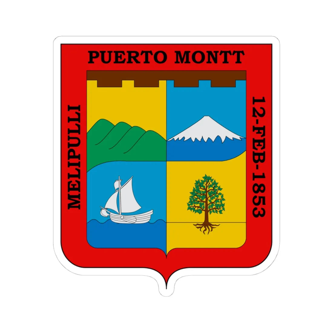 Escudo de Puerto Montt (Chile) (Coat of Arms) STICKER Vinyl Kiss-Cut Decal 4 Inch White - The Sticker Space