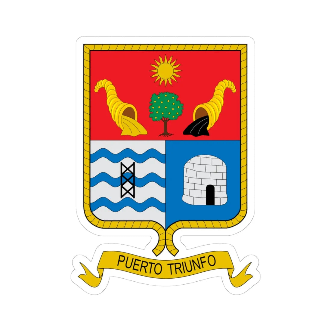 Escudo de Puerto Triunfo (Colombia) (Coat of Arms) STICKER Vinyl Kiss-Cut Decal 4 Inch White - The Sticker Space