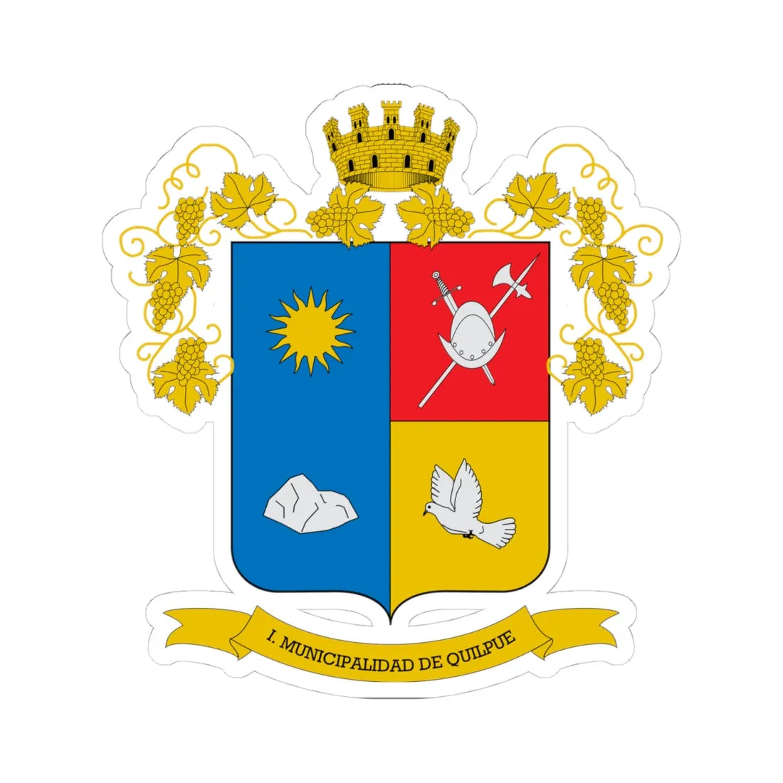 Escudo de Quilpué (Chile) (Coat of Arms) STICKER Vinyl Kiss-Cut Decal 4 Inch White - The Sticker Space