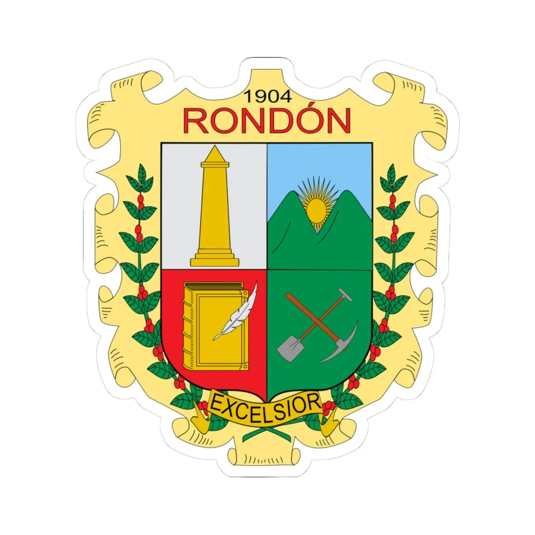 Escudo de Rondón Boyacá (Colombia) (Coat of Arms) STICKER Vinyl Kiss-Cut Decal 3 Inch White - The Sticker Space
