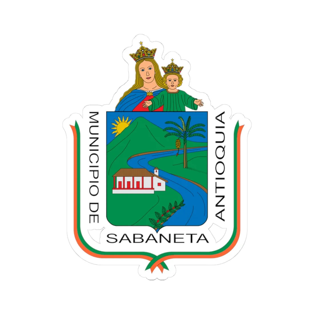 Escudo de Sabaneta Antioquia (Colombia) (Coat of Arms) STICKER Vinyl Kiss-Cut Decal 3 Inch White - The Sticker Space