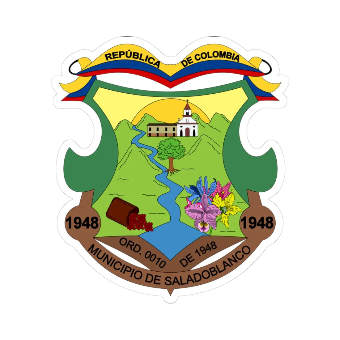 Escudo de Saladoblanco - Huila (Colombia) (Coat of Arms) STICKER Vinyl Kiss-Cut Decal 3 Inch White - The Sticker Space