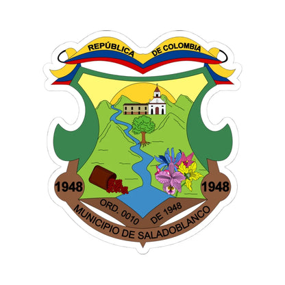 Escudo de Saladoblanco - Huila (Colombia) (Coat of Arms) STICKER Vinyl Kiss-Cut Decal 4 Inch White - The Sticker Space