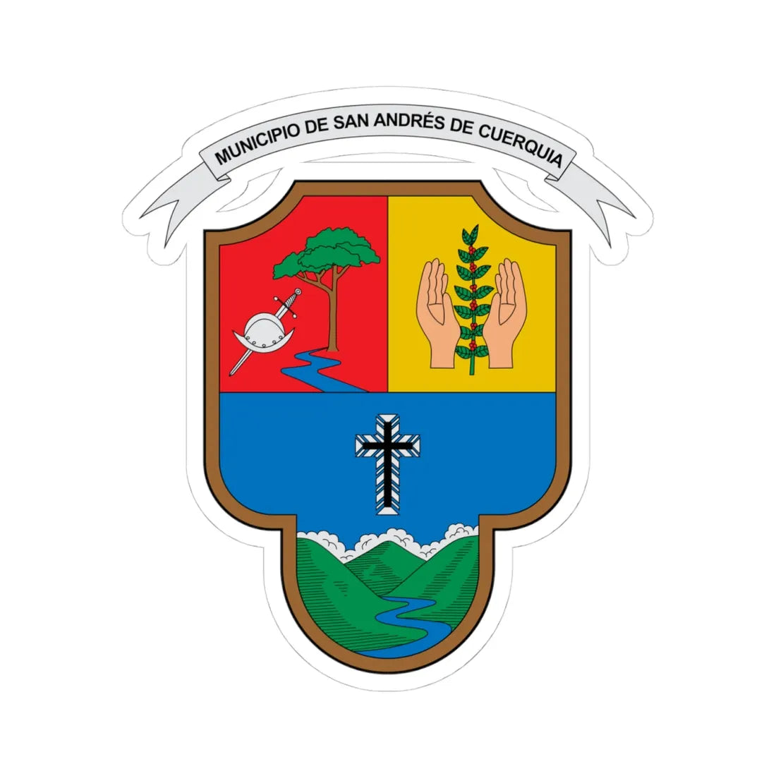 Escudo de San Andrés de Cuerquia (Colombia) (Coat of Arms) STICKER Vinyl Kiss-Cut Decal 4 Inch White - The Sticker Space