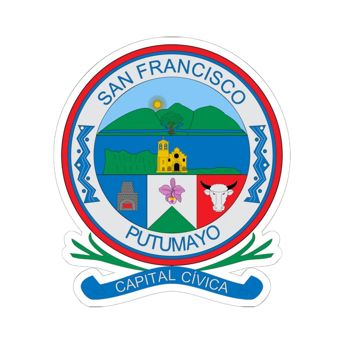 Escudo de San Francisco Putumayo (Colombia) (Coat of Arms) STICKER Vinyl Kiss-Cut Decal 6 Inch White - The Sticker Space