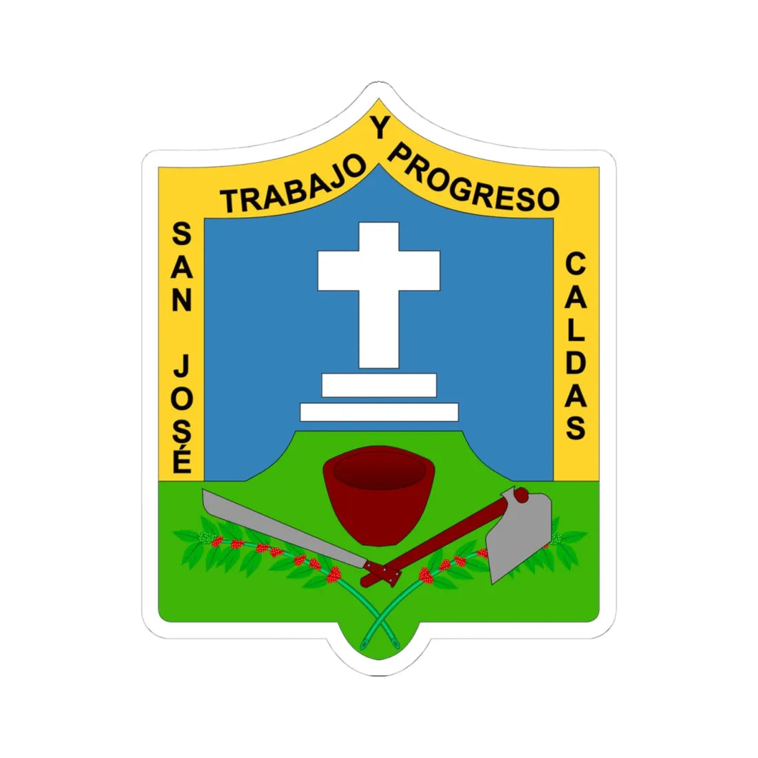Escudo de San José - Caldas (Colombia) (Coat of Arms) STICKER Vinyl Kiss-Cut Decal 4 Inch White - The Sticker Space