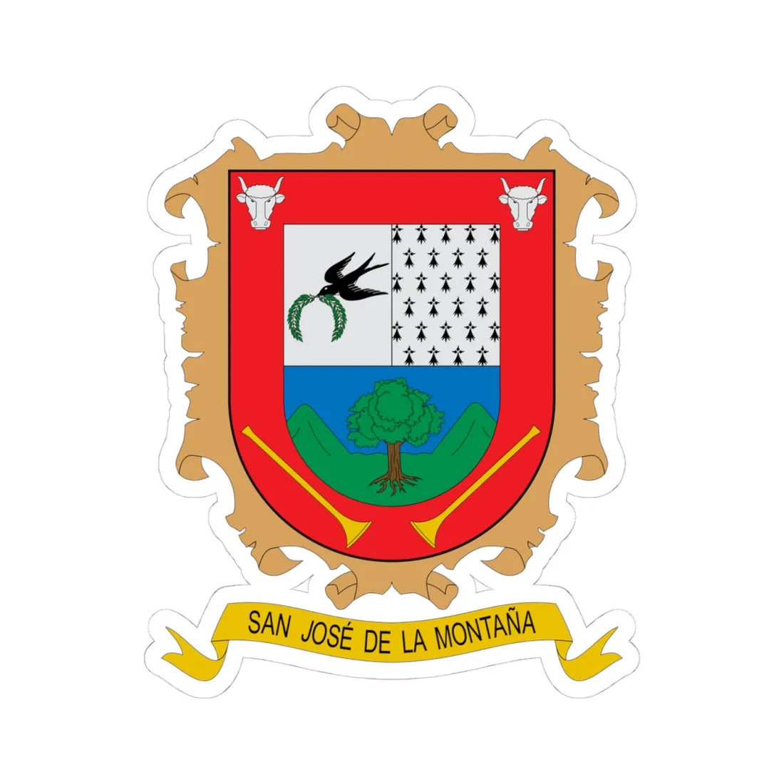 Escudo de San José de la Montaña (Colombia) (Coat of Arms) STICKER Vinyl Kiss-Cut Decal 4 Inch White - The Sticker Space