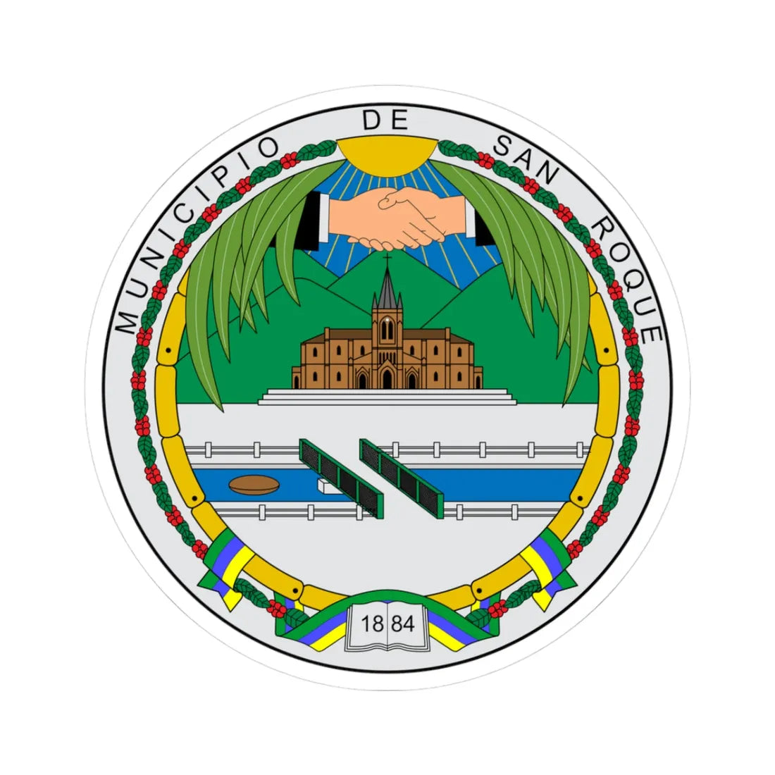 Escudo de San Roque Antioquia (Colombia) (Coat of Arms) STICKER Vinyl Kiss-Cut Decal 3 Inch White - The Sticker Space