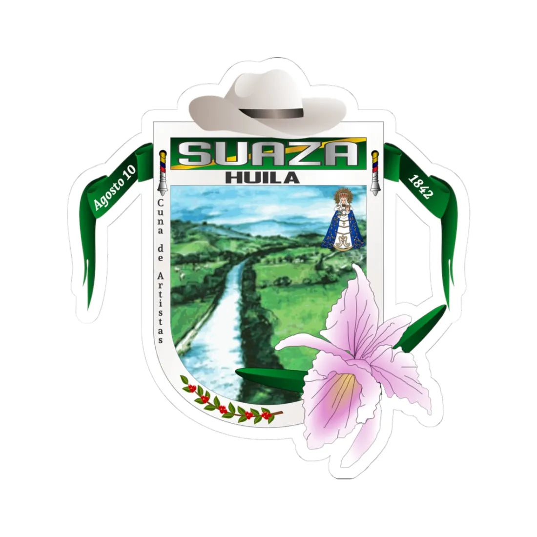 Escudo de Suaza Huila (Colombia) (Coat of Arms) STICKER Vinyl Kiss-Cut Decal 3 Inch White - The Sticker Space