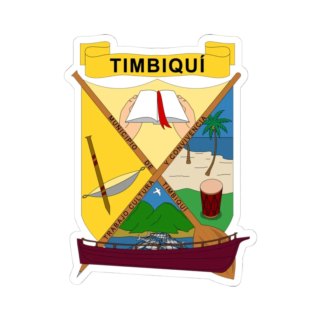 Escudo de Timbiquí - Cauca (Colombia) (Coat of Arms) STICKER Vinyl Kiss-Cut Decal - The Sticker Space