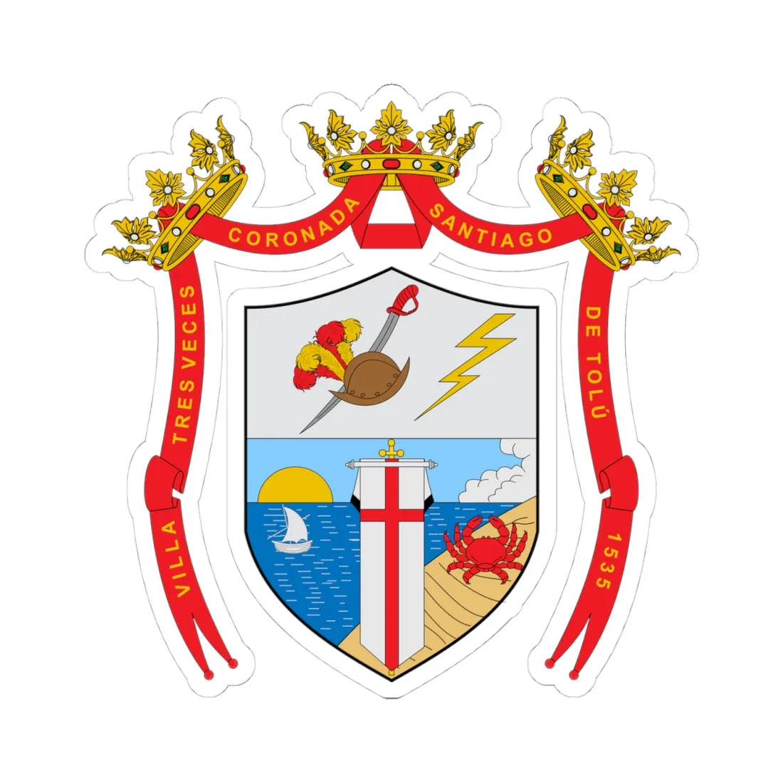Escudo de Tolú (Colombia) (Coat of Arms) STICKER Vinyl Kiss-Cut Decal 4 Inch White - The Sticker Space