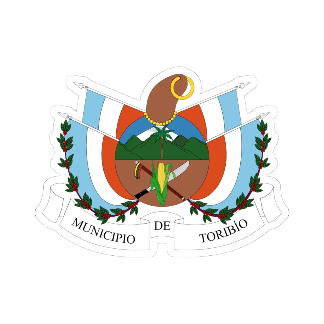 Escudo de Toribío - Cauca (Colombia) (Coat of Arms) STICKER Vinyl Kiss-Cut Decal 4 Inch White - The Sticker Space