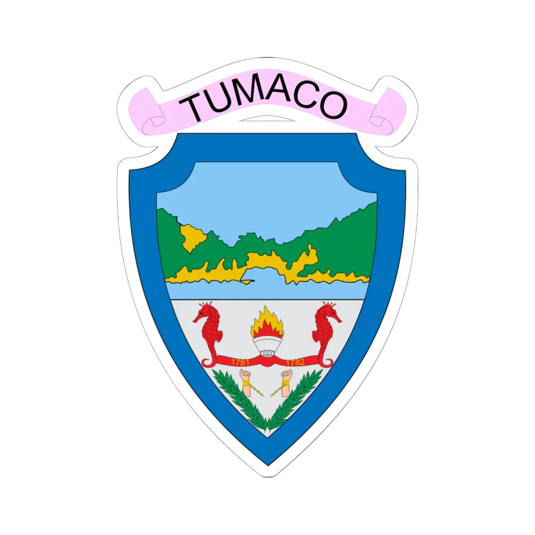 Escudo de Tumaco Nariño (Colombia) (Coat of Arms) STICKER Vinyl Kiss-Cut Decal 6 Inch White - The Sticker Space